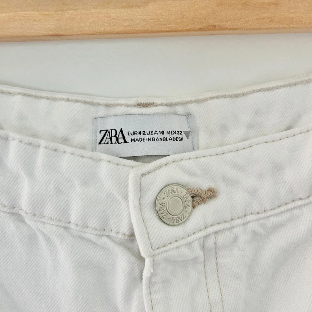 ZARA Wide Leg White Jeans Size 10 Unique Seam Insert Western Coastal Cowgirl - Picture 2 of 5